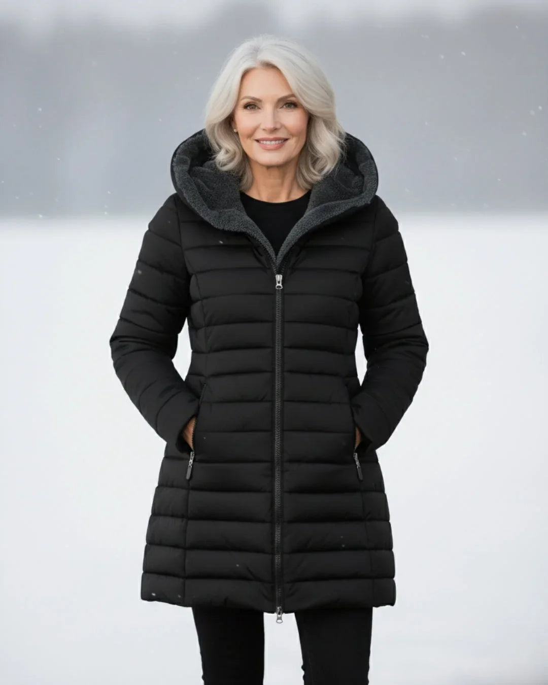 Women's Puffer Jacket | Hooded Fleece Lined Long Sleeve