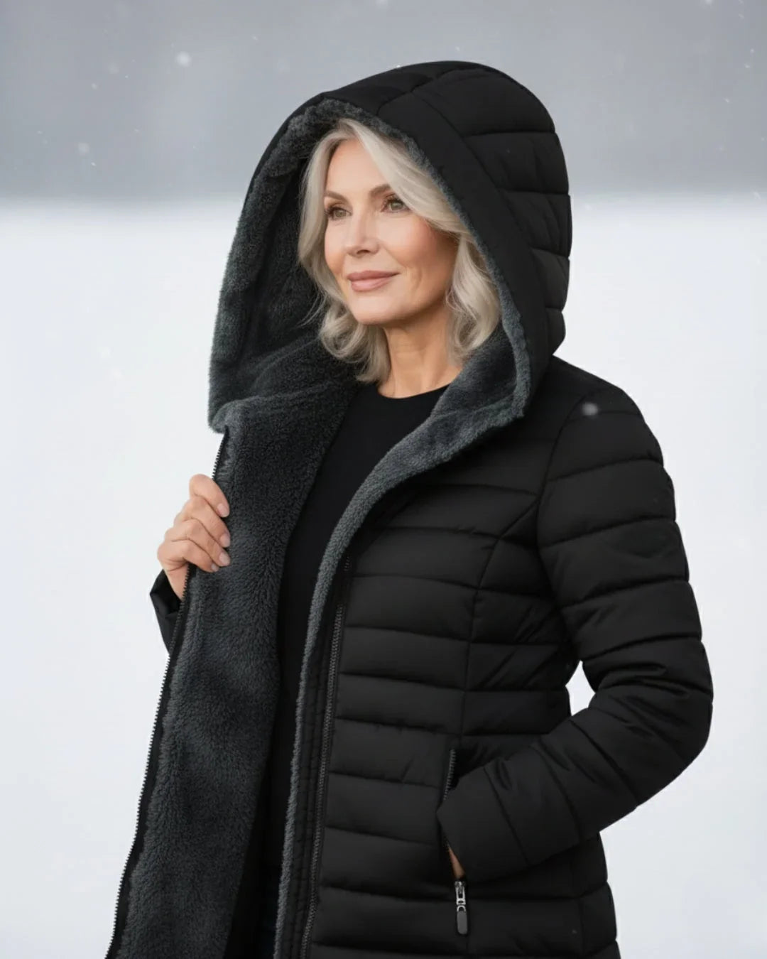 Women's Puffer Jacket | Hooded Fleece Lined Long Sleeve